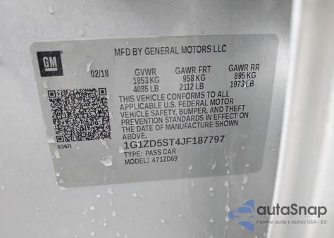 2018 Chevrolet Malibu Lt из США, поврежденный, VIN 1G1ZD5ST4JF187797